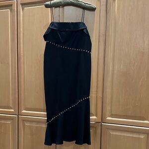 Aidan by Aidan Mattox Black Midi Dress with Pearl Details